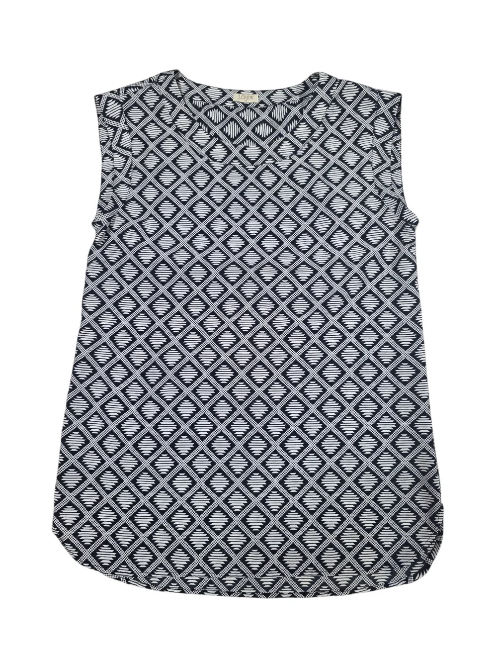 J.Crew Geometric Diamond Print Sleeveless Blouse Black White Size S EUC